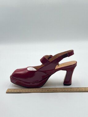 FYS Red Platform Square Toe Pumps Chunky High Heel Mary Janes Slingback Shoes
